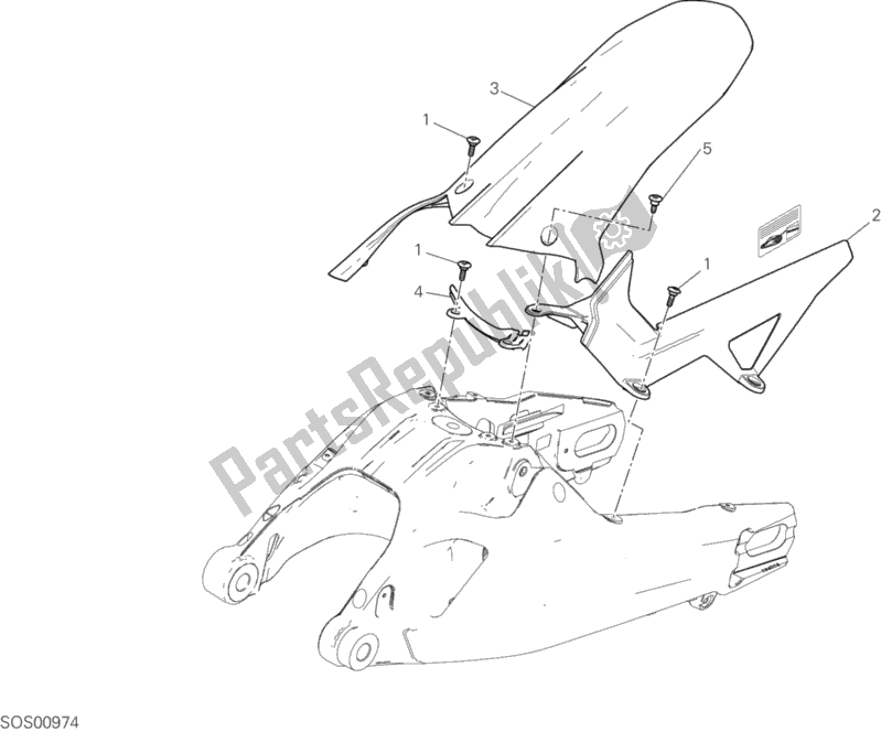 All parts for the Rear Mudguard of the Ducati Multistrada 1260 Enduro USA 2019